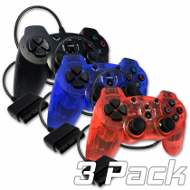PS2 WIRED DOUBLE-SHOCK 2 CONTROLLERS (3-PACK)