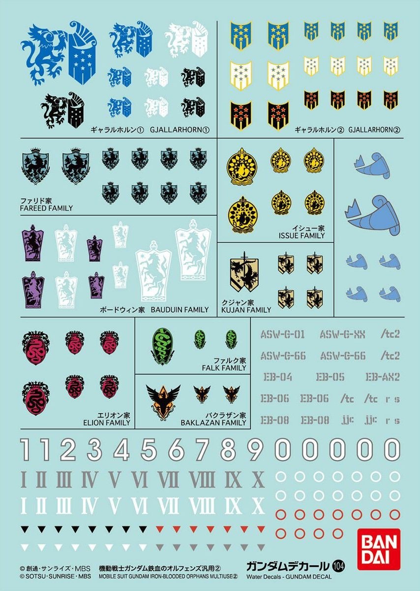 GD-104 Mobile Suit Gundam "Iron-Blooded Orphans 2 ", Bandai Hobby Decal (Gundam Model Decal)